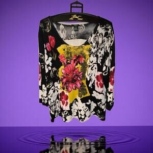 Floral Long Sleeve Top - Black, White, Yellow, Pink